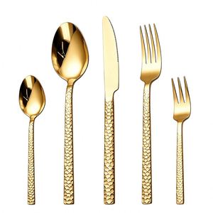 Wholesale Stainless Steel Cutlery Set Square Handle Hammer Pattern <b>Knife</b> <b>Fork</b> Spoon Flatware Set for Weddings Restaurants Hotels - Product Image 1