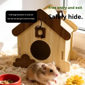 Maisonnette en bois pour chinchilla Golden Bear Villa, portable, respirante, cage jouet pour petits animaux, toutes saisons, style dessin animé, pour salons d'enfants - Product Image 2