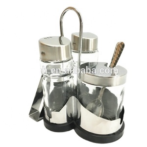 Condimento in acciaio inossidabile spezie e zucchero shaker stuzzicadenti olio aceto sale e pepe set di ampolle con portatovaglioli - Product Image 1