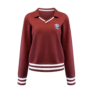 Custom <strong>Women</strong> Green Long Sleeve Tennis Pullover <strong>Polo</strong> <strong>Neck</strong> Knitted Casual Fashion Striped Cuffs Hem Sportswear <strong>Jumper</strong> Knitted Top - Product Image 5