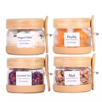 Bocaux d'avoine de nuit en verre borosilicaté de 8oz 12oz, sel de bain, beurre, pot à fond antidérapant avec cuillère et couvercle en bambou