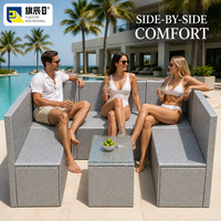 Canapé modulaire d'extérieur en forme de U en rotin PE, canapé d'angle de jardin avec table basse en verre