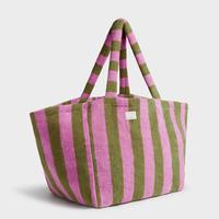 Sac de plage à bandoulière en tissu éponge doux rayé pour femme, grande capacité, avec logo personnalisé