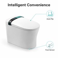 WC intelligent allongé avec télécommande, siège chauffant, fonction lavage féminin, drainage en P/S, double chasse d'eau