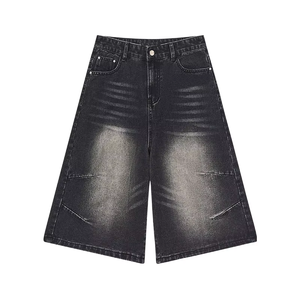 Produttore di Jorts Personalizzati Estate 2025 Unisex Vintage Nero Lavato con Nome del Marchio Ricamato <span class=keywords><strong>Pantaloncini</strong></span> <span class=keywords><strong>Lunghi</strong></span> in Vera Fabbrica di Jeans - Product Image 2