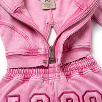 Nouvel ensemble deux pièces Y2K pour femme 2026 – Survêtement streetwear décontracté en coton éponge de haute qualité, coupe courte vintage, fermeture éclair intégrale et bas évasé
