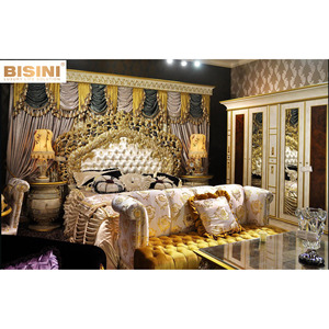 <span class=keywords><strong>Letto</strong></span> King Size in Legno Massello Stile Reale Europeo con Testiera Trapuntata, <span class=keywords><strong>Letto</strong></span> King Size Intagliato Dorato per Hotel e Ville - Product Image 1