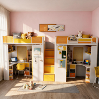 Lit mezzanine moderne en bois de qualité supérieure, taille double, avec bureau intégré - Lit de dortoir pour étudiants, hôtels et bureaux