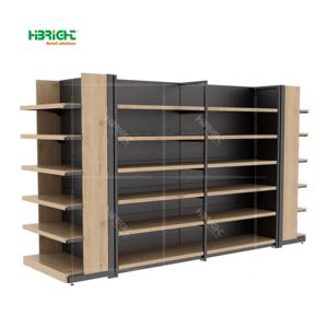 럭셔리 중량급 양면 목재 진열대 내구성 있는 금속 와인 벽 선반 현대식 슈퍼마켓 선반 디자인 - Product Image 3