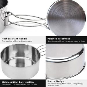 Портативный походный пикник из нержавеющей стали, металлические обеденные тарелки, чаши, сковородки, кастрюли, набор посуды - Product Image 3