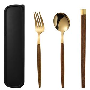 ชุดช้อนส้อมตะเกียบสแตนเลสพกพา ลายไม้ ดีไซน์สร้างสรรค์ สำหรับปิกนิก 3 ชิ้น - Product Image 5