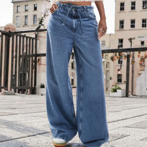 Jeans de Mezclilla Rectos Estilo Europeo Americano para Mujer, Cintura Alta, Holgados, Simples, Casuales, Transpirables y Versátiles para Verano - Product Image 3