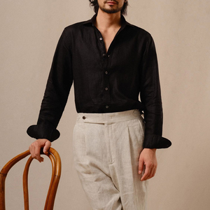 OEM camicie da lavoro di alta qualità da <span class=keywords><strong>uomo</strong></span> in <span class=keywords><strong>lino</strong></span> traspirante con colletto a punta da lavoro Casual banchetto di nozze da ballo antirughe per la primavera - Product Image 2