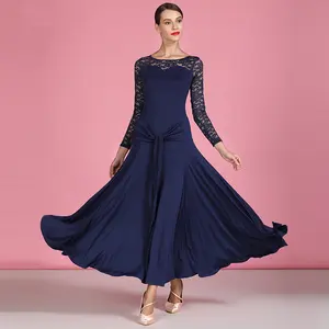 High Quality Cheap Women Ladies Ballroom Dance Practice Wear Navy Lace Ballroom Costumes