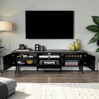 Meuble TV Wenfeng 59 pouces OEM/ODM, console TV 70 pouces faite à la main, portes décorées en rotin, centre de divertissement naturel pour salon