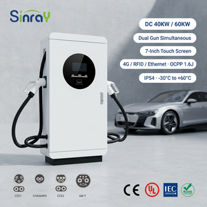 เครื่องชาร์จรถยนต์ไฟฟ้าแบบเร็ว DC 40KW 60KW GBT แบบติดตั้งบน<span class=keywords><strong>พื้น</strong></span> พร้อมหัวชาร์จคู่ 200-1000V มาตรฐานจีน OCPP 1.6J 4G RFID IP54 สถานีชาร์จรถยนต์ไฟฟ้า - Product Image 1