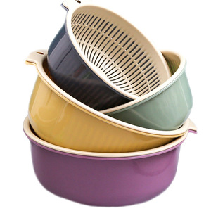 Juego de coladores de plástico de doble capa, cesta para lavar verduras con escurridor para arroz y frutas, material PP, lavado a mano - Product Image 5