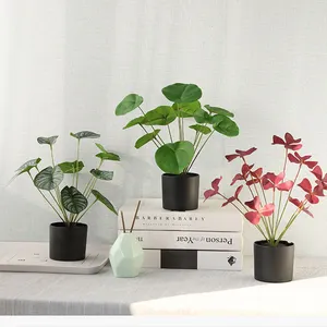 도매 인공 식물 작은 녹색 화분 아마존 뜨거운 판매 가짜 Monstera 분재 홈 정원 장식