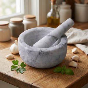 Prensa de <span class=keywords><strong>Ajo</strong></span> de Mármol y Granito 100% Natural, Utensilios de Cocina con Diseño Elegante Inspirado en la Naturaleza, Juego de Mortero y Pilón para Cocina Casera - Product Image 1