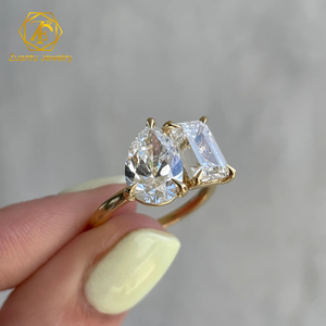 Bague de fiançailles en diamant gracieux coupe émeraude et poire <span class=keywords><strong>2025</strong></span> Bague de mariage en or jaune 14K/18K Style Toi Et Moi - Product Image 2