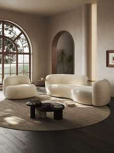 أريكة غرفة المعيشة الحديثة المنحنية النسيج جولة بيضاء أريكة شقة Boucle شبه دائرية - Product Image 6