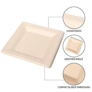 Ustom-platos cuadrados de papel desechables impresos, placas biodegradables con compartimentos