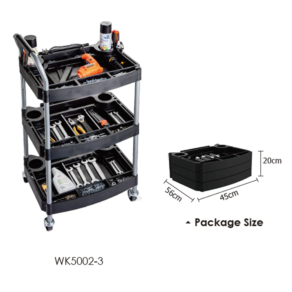 WK5002 série 3 couches multi-usages Auto Beauty Trolley Garage voiture lavage outil chariot avec roues