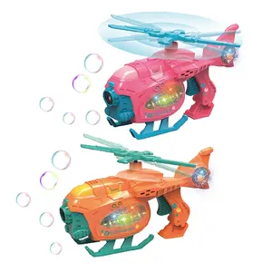 Helikopter Genggam Elektrik Bentuk Mesin Gelembung Sabun Mainan Pistol Gelembung untuk Anak-anak Musim Panas Luar Ruangan dengan Musik dan Lampu