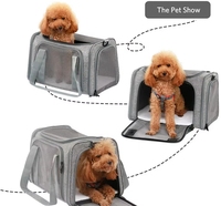Sac de transport pliable en maille pour animaux de compagnie, multi-fermetures éclair, respirant, pour chat et chien, avec bandoulière pour petits animaux