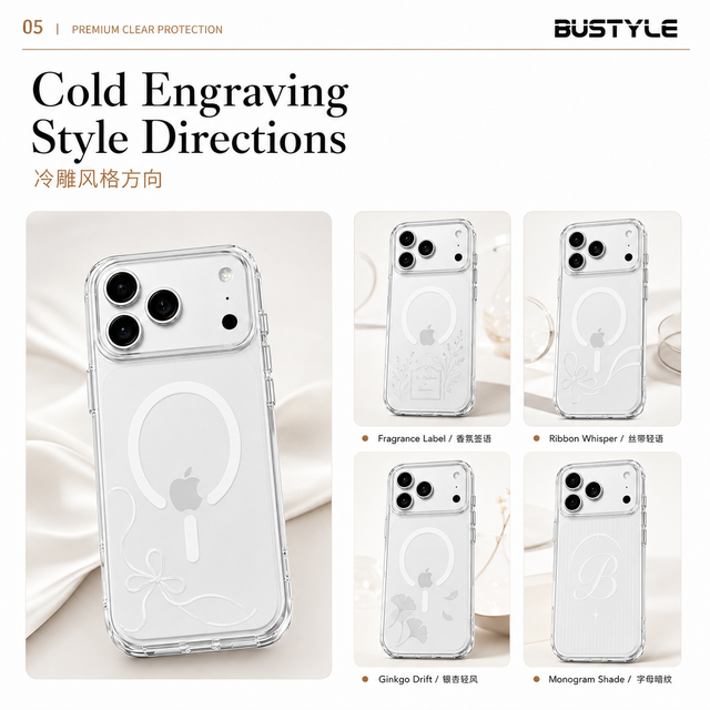 Anti Yellow Clear Magnetic Phone Case for iPhone 18 17 16 15 Pro Max Custom Cold Engraving Pattern Shockproof Cover