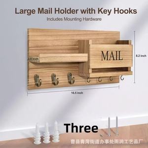 Wooden Mail Organizer Wall <b>Rack</b> With Hooks And <b>Shelf</b> For Keys Coats Storage - Product Image 3