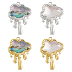 Colgante de Concha de Abulón de Acero Inoxidable, Flor de Nube Chapada en Oro, Incrustación de Nácar Blanco, Componente para Joyería DIY - Product Image 2