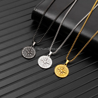Collier pendentif boussole pirate rétro pour homme, en acier inoxydable, collier de voyage pour marin, argent, or, noir, pour jeune garçon, adulte, cadeau pour fils