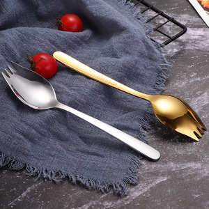 Cuchara de acero inoxidable, cuchara y tenedor integrados, cuchara para ensalada, tenedor para fruta, cuchara para sopa, vajilla portátil al por mayor - Product Image 4