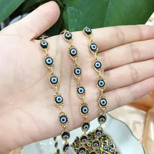 Fashion dripping Turkish evil eye metal wire rosary chain