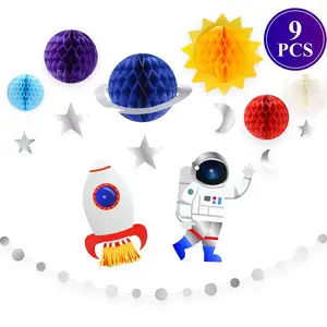 Dekorasi gantung astronot roket luar angkasa sistem surya 15 buah Konsait Universe dekorasi Selamat Ulang Tahun