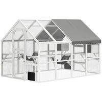 Catio extérieur en bois avec couverture imperméable, arbre à chat écologique, motif moderne et solide pour 3 à 6 chats, style maison pour animaux en bois de sapin