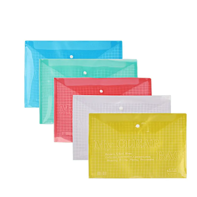 Vente en gros de papeterie de bureau Mon sac transparent Classeur A4 PP Document de couverture Rapport Transparent Taille Bouton-pression Rabat Classeur en plastique