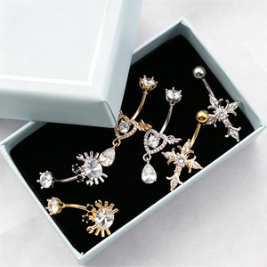 <span class=keywords><strong>Piercing</strong></span> de <span class=keywords><strong>nombril</strong></span> en acier inoxydable avec pampilles en forme d'ailes d'<span class=keywords><strong>ange</strong></span> et clochette, zircon, vente chaude - Product Image 3
