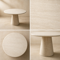 Table à manger moderne en marbre travertin naturel finition mate, piétement unique, pour maison, hôtel, villa, assemblage requis