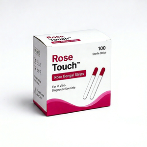 Tiras de tinción ocular Rose Touch Green Touch Tear Fluoro TBUT, 100 tiras estériles para uso exclusivo en diagnóstico in vitro - Product Image 1