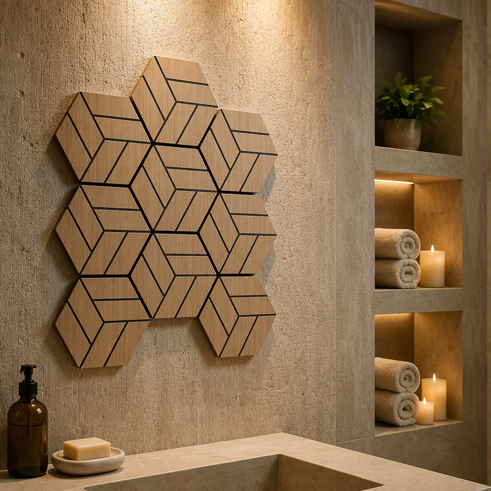 Hexagonal Wooden Acoustic Panel 3D Visual Sound Absorbing Wall Decor ...
