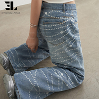 Pantalones Vaqueros Holgados LARSUR, Diseño Personalizado de Fábrica, Impresión 3D DTG/DGT, Trompe L'oeil, con Perlas y Gemas, Estilo Informal, para Mujer