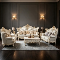 Europäisches Königliches Goldgeschnitztes Ledersofa-Set Massivholz Gepolstertes Sofa Villa Herrenhaus Hotel Wohnzimmermöbel Großhandel OEM ODM