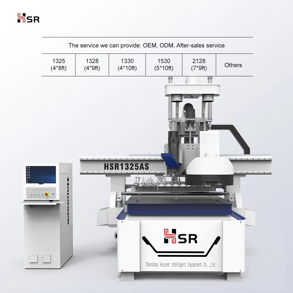 Hausser Router CNC 9KW ATC pembuatan furnitur kayu profesional MDF pemotongan disesuaikan 3 sumbu alat otomatis perubahan Router CNC