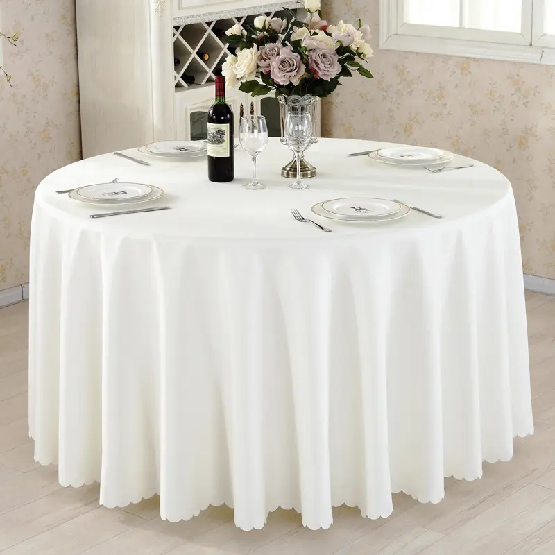 Pure color white plain rectangular large round conference dustproof round polyester tablecloth
