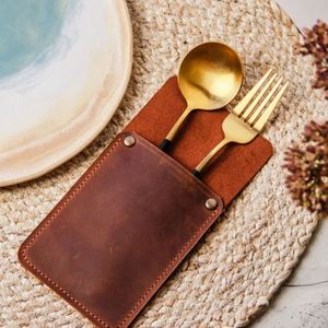 Étui de rangement pour couverts de luxe en cuir véritable, design classique, durable, réutilisable, pour fête de Noël - Product Image 1