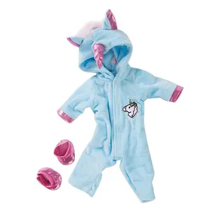 3352 Pink/Biru Unicorn Berbentuk Pakaian Boneka dengan Sepatu Lucu Jumpsuit Piyama Pakaian Set Anak Perempuan Boneka Mainan Pakaian Aksesori