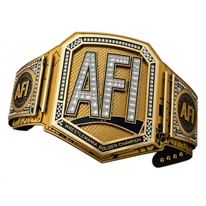 Cinturón de Campeonato de Lucha Libre AFI Personalizado, Aleación de Zinc, Chapado en Oro, Decorado con Diamantes de Imitación, Hebilla con Placa con Letras Impresas, Resistente - Product Image 1