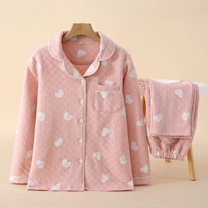 Nuovo Set <span class=keywords><strong>Pigiama</strong></span> da <span class=keywords><strong>Donna</strong></span> 2024, Cardigan Spesso e Caldo, Completo Invernale a Maniche Lunghe con Stampa Floreale, Abbigliamento da Casa - Product Image 5